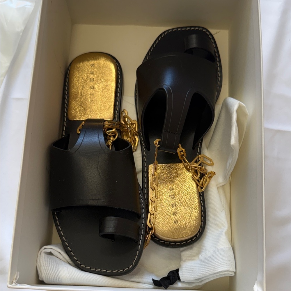 Sandro Black Sandals with Gold Chain - Picture 2 of 5